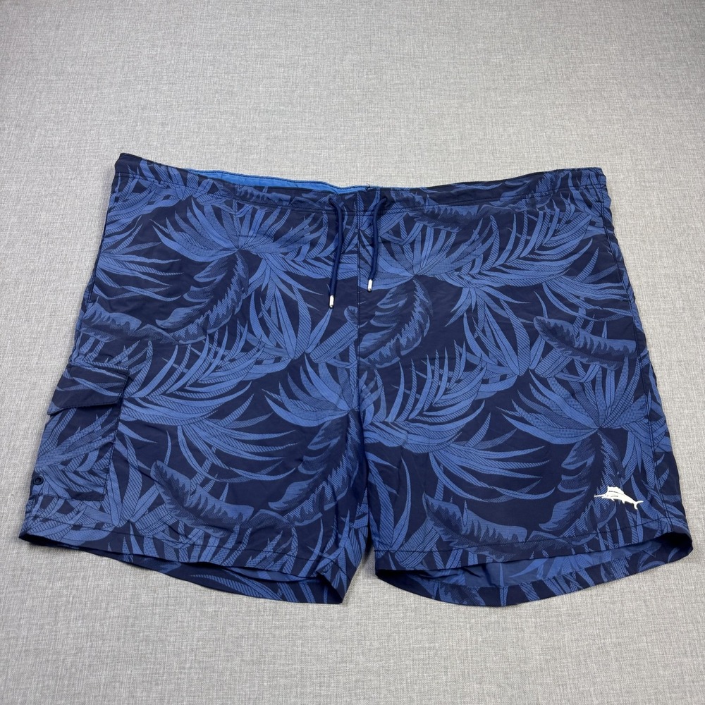 Tommy Bahama Swim Trunks Shorts Mens 2XLT 52 Blue Floral Lined Drawstring